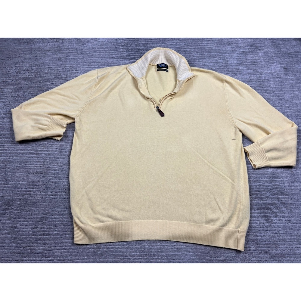 Aureus Quarter Zip Sweater Mens XXL Yellow Bamboo Tech Cotton Knit Golf Pullover